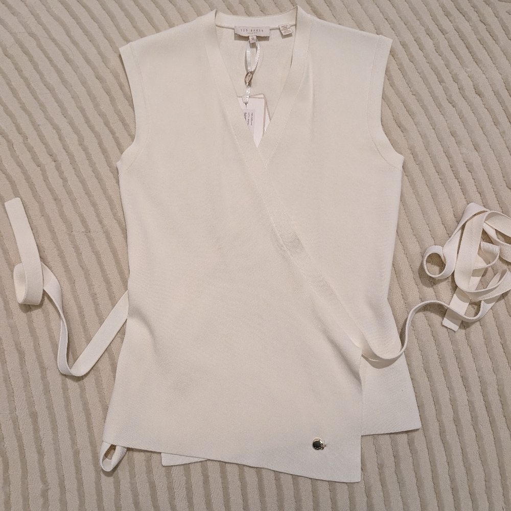 Ted Baker Cream Sleeveless Wrap Blouse